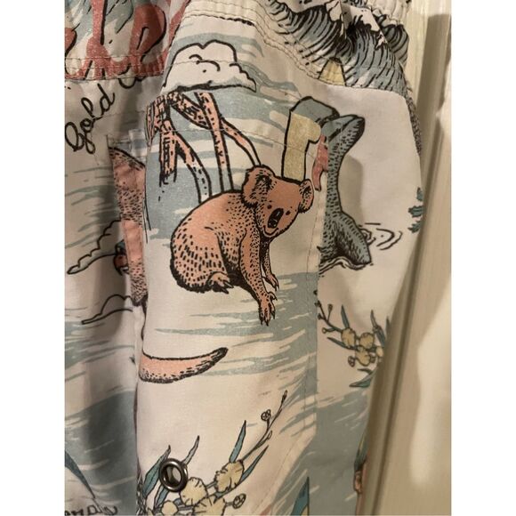 Huna Short Mens Multicolor Surfers Paradise Hawaiian Print Swim Trunk Size XL - Picture 15 of 15